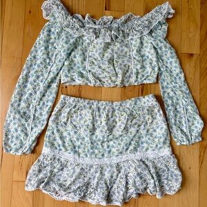 House Of Harlow 1960 Crop Top And Skirt Set Floral Lace Size Large